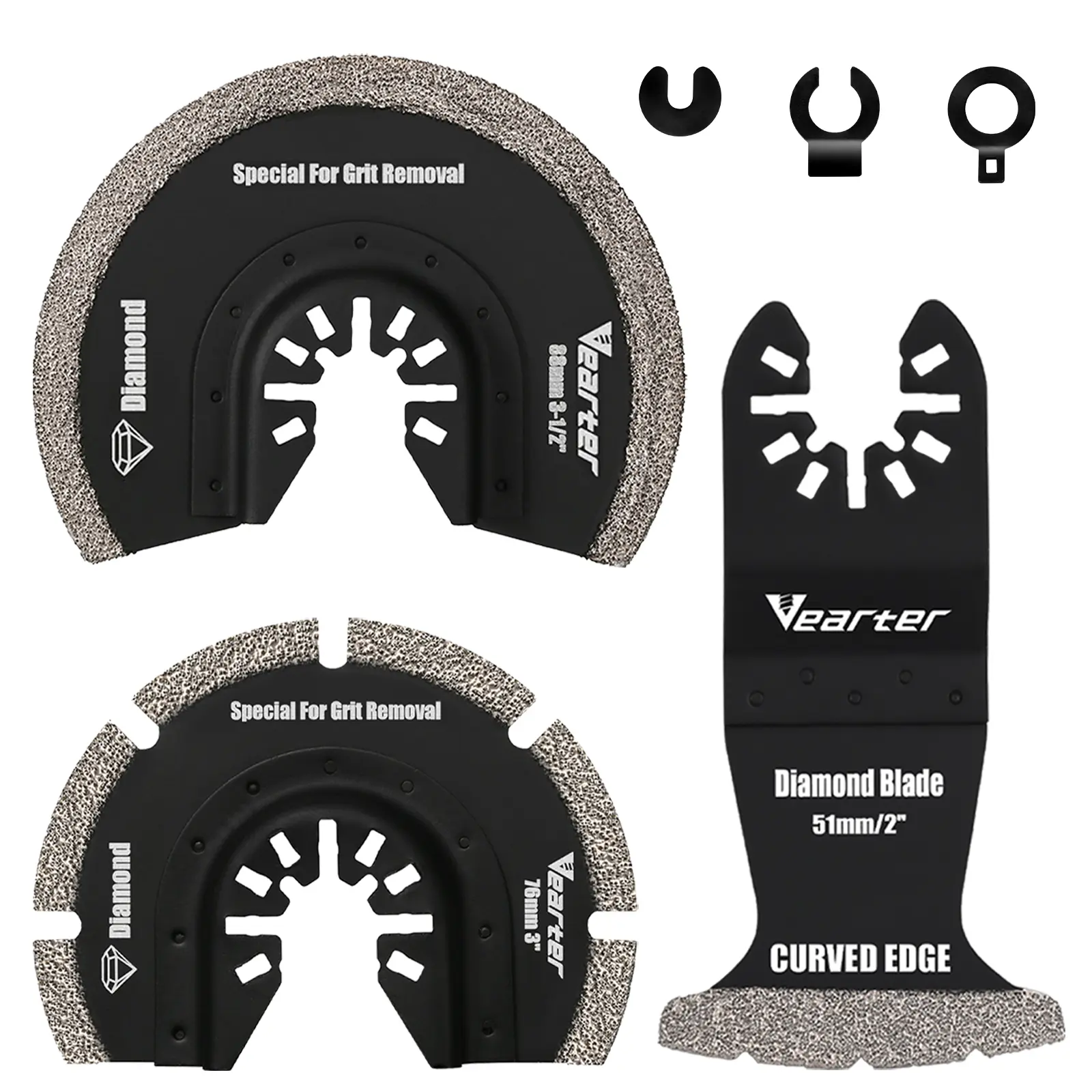 3PCS Diamond Oscillating Saw Blades, Universal Multitool Blades for Grit Grout Removal, Quick Release Multi Tool Kit for Tile, Air Brick, Cement, Concrete, Masonry