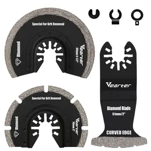 3PCS Diamond Oscillating Saw Blades, Universal Multitool Blades for Grit Grout Removal, Quick Release Multi Tool Kit for Tile, Air Brick, Cement, Concrete, Masonry