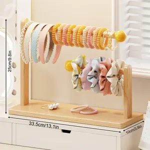 Hair accessories storage artifact desktop shelf solid wood hairband jewelry rack Display Storage Rack