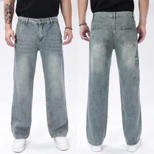 Men's Classic Denim Pants, Vintage Washed Straight-Leg Menswear with Diagonal Mouth Back Pockets, Versatile for Streetwear and All Seasons