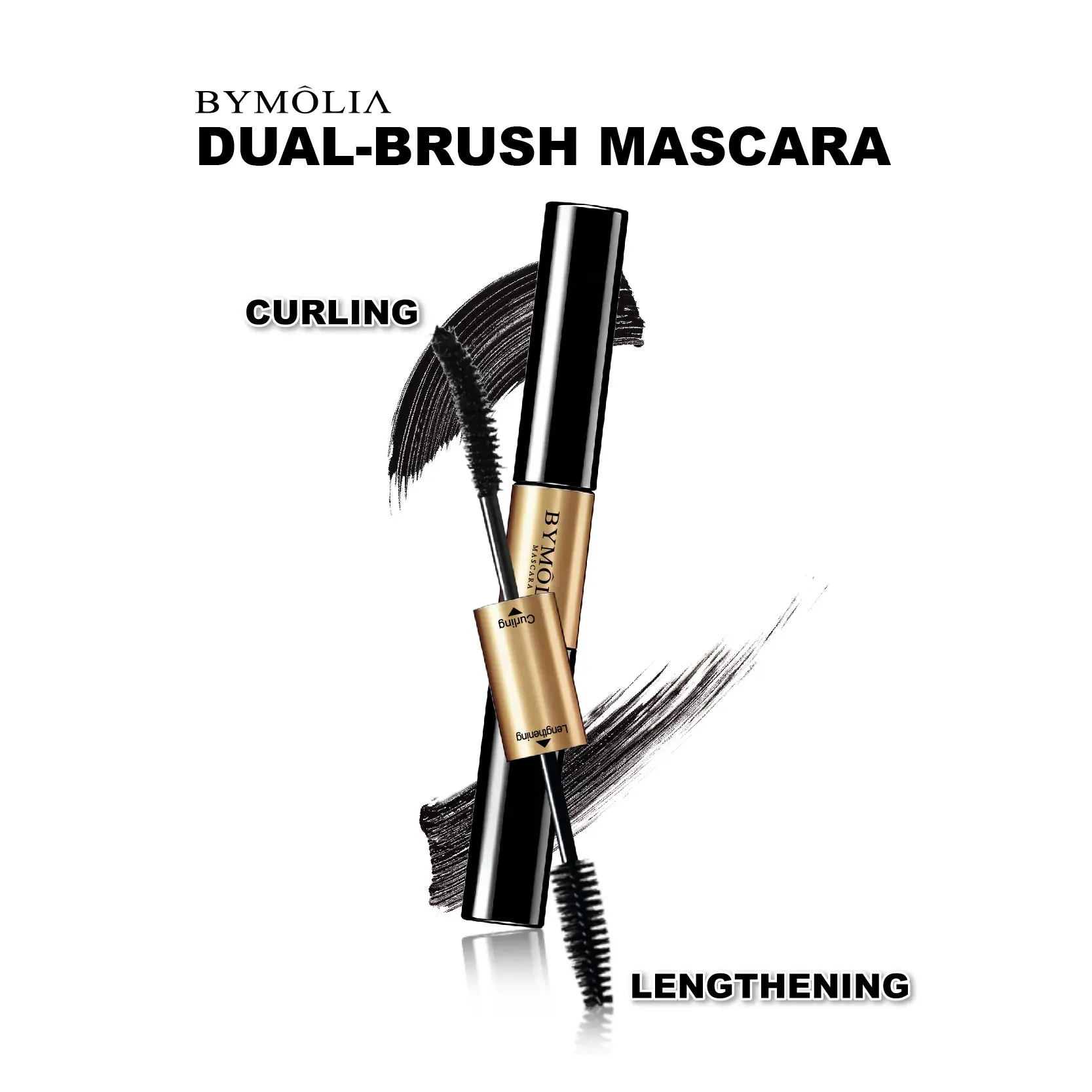 BYMOLIA 2-in-1 Dual-Ended Voluminous Mascara - Waterproof, Curling, Lengthening Lightweight Formula, 24H Smudge-Proof Wear, Single Item Black Mascara, Glycerin, Lengthening Mascara