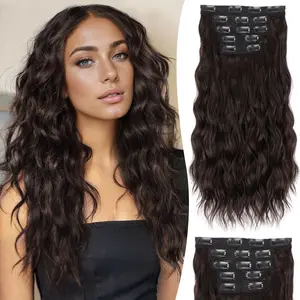 [Clearance Sale] ALXNAN Clip in Hair Extensions 16" Drak Brown Thick Long Mermaid Waves Hair Extensions Invisible Lace Weft Soft Hairpieces For Women