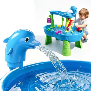 Pitjeck Dolphin Water Table Pump Toy for Kids - Battery Powered, 3-Hour Non-Stop Play - Summer Water Fountain Play Table with Dolphin Design (Blue)