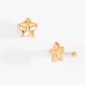 4 layers 18k Star-shaped stud earrings for girls, gold plated.