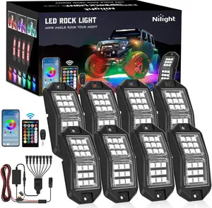 Nilight RGB LED Rock Lights Kit 8 PCS 18LED Wide Angle Wheel Well Light with Remote & Bluetooth App Dual Control Multi Modes Underglow Multicolor