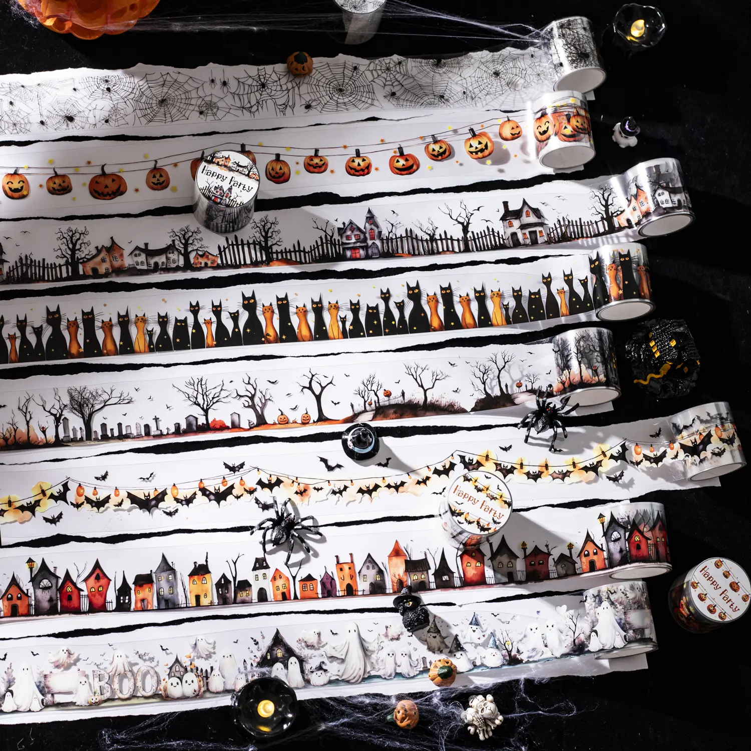 Gothic Halloween Theme Pet Decorative Tape Roll, Party Night Series Handmade Journal Stationery Bottle Decoration Sticker, Water Bottle Decor, Glue Tape