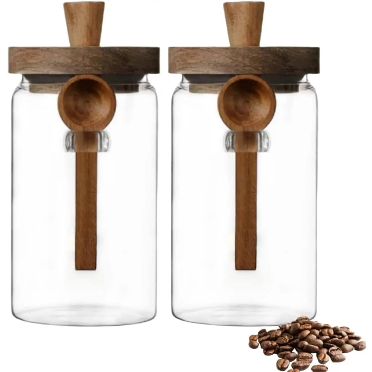 Arthink 34oz BPA-Free Glass Food Container Jar with Silicone-Sealed Wooden Lid, Built-In Bamboo Scoop, Utensils-Included Airtight Kitchen Pantry Storage for Coffee Grounds, Dishwasher-Safe Mother's Day Gift homeessentials