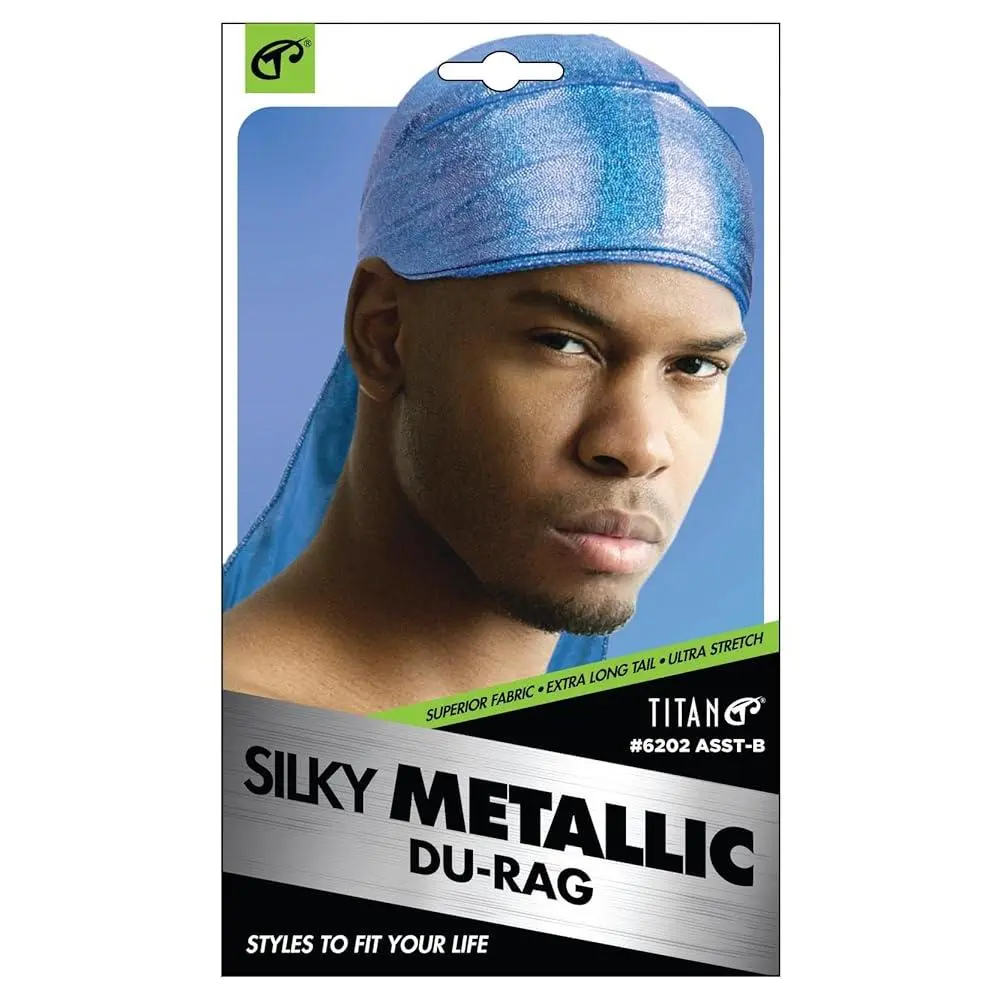 Titan Silky Metallic White Satin Durag for Men, Extra Long Stretchable Tail