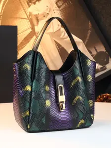 Vibrant Snake Skin Lock Buckle Bucket Bag, 2026 New Luxurious Handbag, Unique Design Commuter Shoulder Crossbody Bag