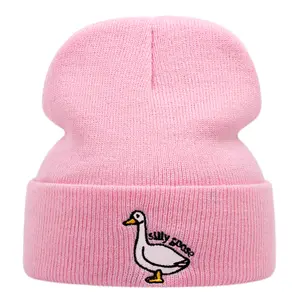 Men Women Silly Goose Beanie Hat Winter Warm Funny Embroidered Goose knitted Caps
