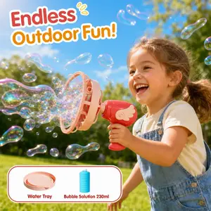 Automatic Bubble Gun Machine for Kids 3-8, 1-Pack BPA-Free Bubble Blaster with 1 Refill Solution Bottle, Summer Outdoor Toy for Easter Party（Blue&Pink）