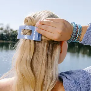 TELETIES - Small Flat Rectangle Hair Clip - Blue Lagoon