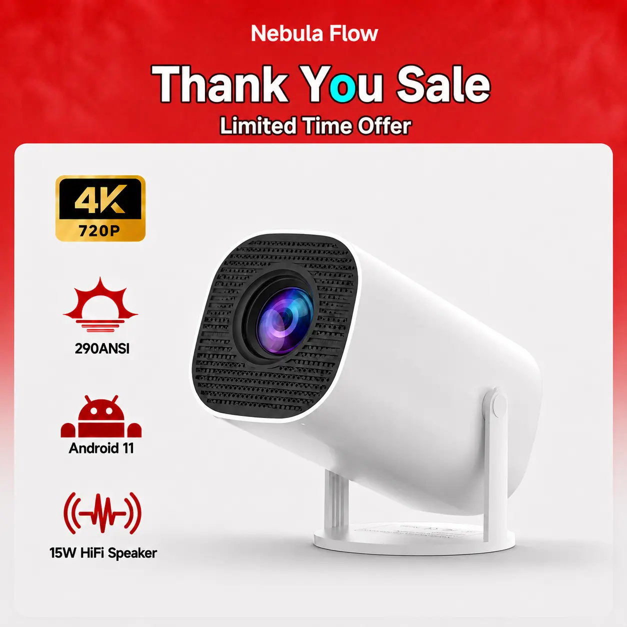 Mini Projector 290 ANSI With 4k Decoding Supported Full HD 720P Built-in High Quality Speaker Screen Mirroring # Home Theater #US Warehouse