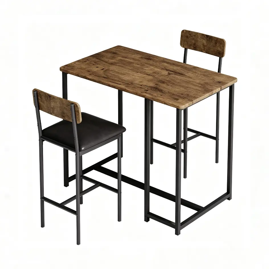 Bar Height Modern Dining Table Set (36x19.6x36"), MDF-Iron Reinforced Frame, Waterproof Surface, Upholstered Chairs, 3 Storage Shelves, 3 Optional Configs, Space-Saving Loft Bistro Furniture for Small Apartments (Grey, Gold, White)
