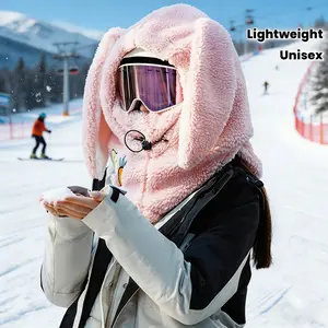 Winter Warmth Collection: Cute Rabbit Hat with Integrated Face Mask and Ear Protection, Ideal for Cycling, Skiing, and as a Warm Plush Helmet.