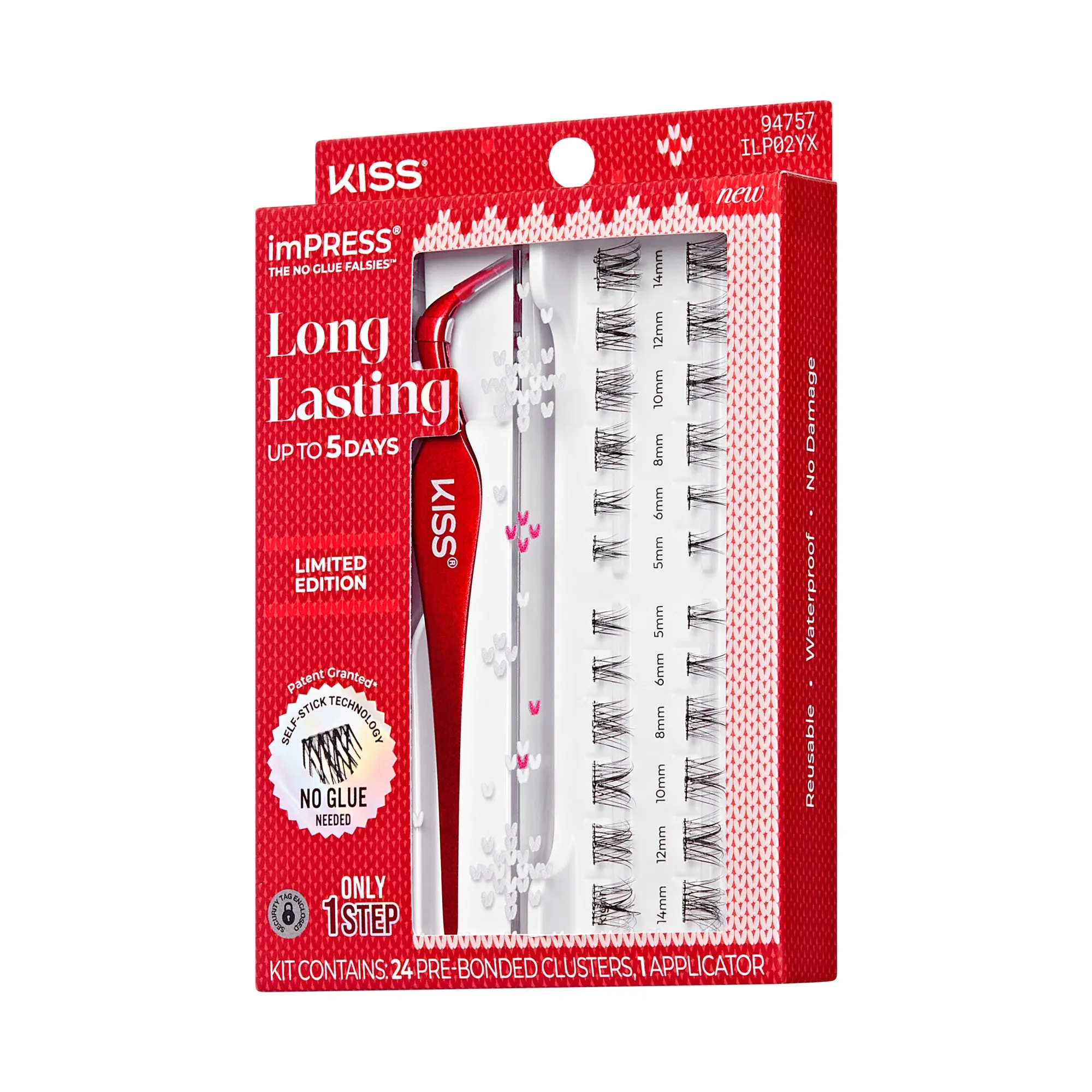 Impress Falsies Long Lasting Pre-Glued Holiday False Eyelashes - Demi Edgy | 24 Lash Clusters, Up To 5 Day Wear, 5mm-14mm