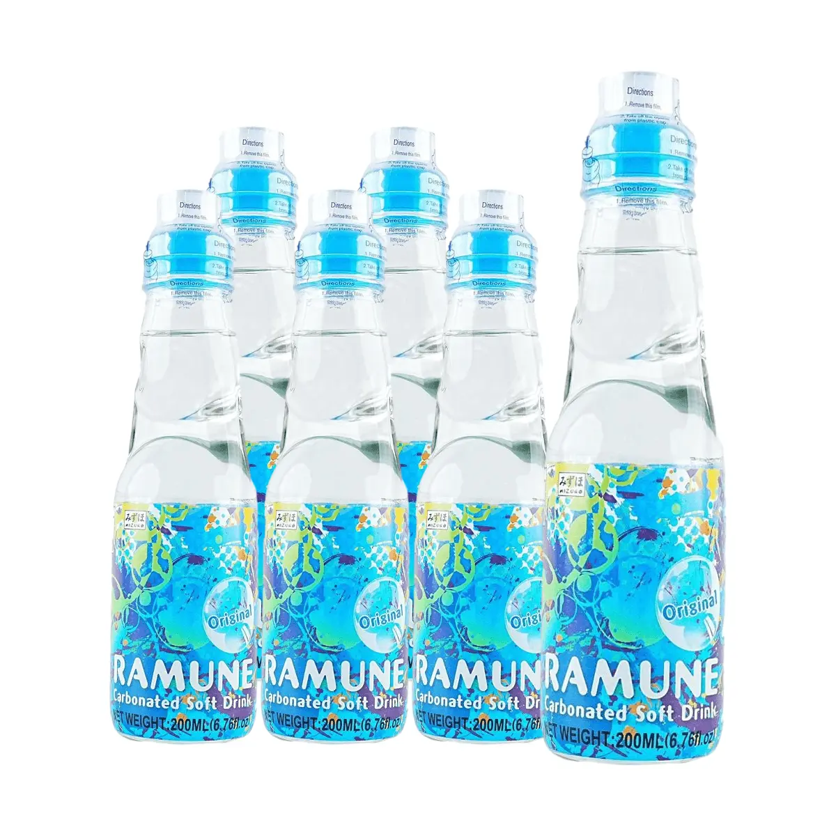 MIZUHO Japanese Ramune Soda Original Flavor 6-Pack (200ml x 6) - Classic Japanese Marble Soda