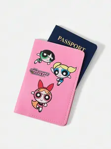 THE POWERPUFF GIRLS Cartoon & Letter Printed Pu Passport Holder