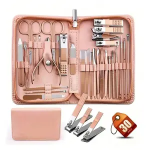30-Piece Classic Manicure & Pedicure Set, Stainless Steel Nail Clippers, Cuticle Nippers, Tweezers, Nail File, PU Leather Case, Nail Manicure Kit