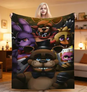 Soft flannel blanket with vintage pattern for living room, office, sofa decoration - home decor accessories, Freddy Bear theme