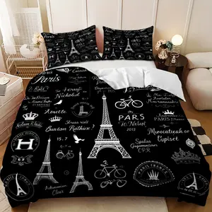 Bedding Set, Decorative Bedding Set - 3pcs Black and White Paris Eiffel Tower Design Down Comforter Set (1 comforter cover + 2 pillowcases, filling not included) soft and comfortable, suitable for family bedrooms and guest rooms