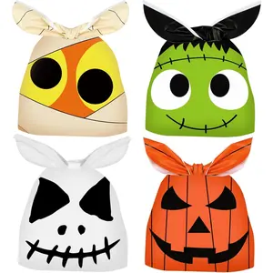 100 count Halloween  Bags  Ear Candy Bags Trick or  Small Plastic Goodie Bag Halloween Party Favor Bags for  Party Favor Supplies, 4 Designs