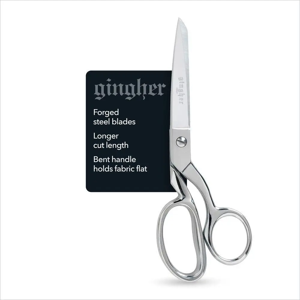 Gingher 8 Inch Blades Dressmaker Shears – Forged Steel Fabric Scissors with Bent Handle & Chrome Finish + Sheath Sewing Supplies Crafts Sewing Tools S