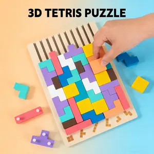 Wooden Stacking Puzzle Toy Thick Bright 3D Russian Blocks Giant Tetris Board Game for Kids Educational Gift Birthday Easter Family Activity