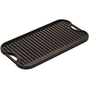 Reversible Grill/Griddle - 20 Inches x 10.5 Inches - Dual-Sided Cast Iron Griddle - Double Burner Grill - Even Heat Distribution -Toxic Cookware