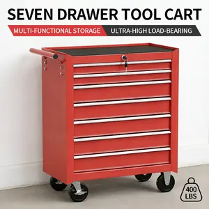 1PC Tool Chest with 7 Drawer Multiple Layers Metal Red Large Capacity Drawer With Key Handle Lockable Wheels Tool Cart for Garage Workshop