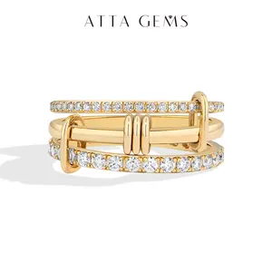 ATTAGEMS Trendy Stacking Design Lab-Created Moissanite Ring 18K Gold Plated Unisex Fine Jewelry for Daily Wear Party and Gift Accessory Jewellery R347