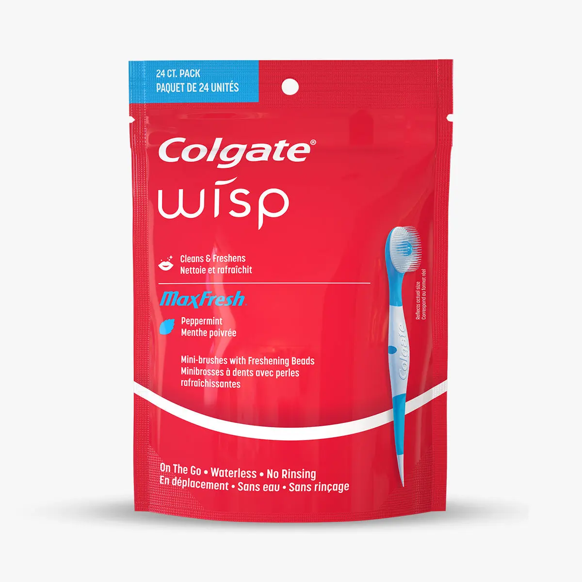 Colgate Max Fresh Wisp Disposable Mini Toothbrushes, Travel Toothbrush with Breath Freshening Bead, No Water Needed, Peppermint
