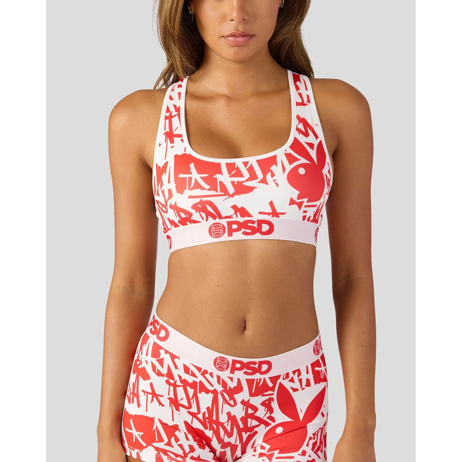 PSD Womens Playboy - Red Tags Racerback Sports Bra - Comfortable, Breathable, Ultra-light Fabric