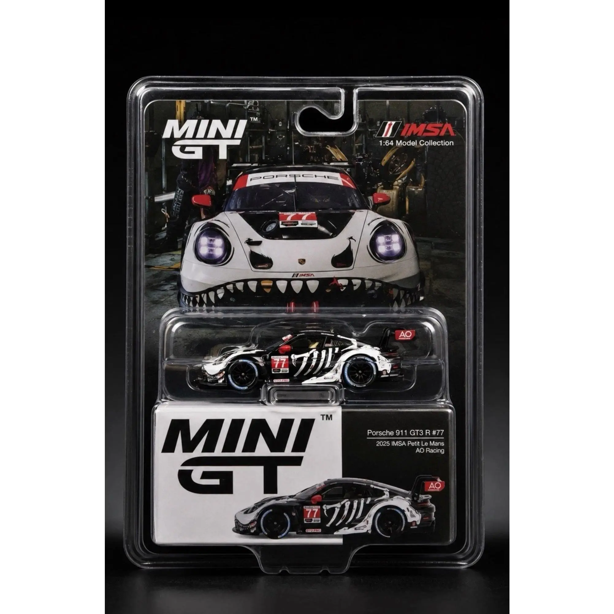 MiniGT - Porsche 911 GT3 R #77 AO Racing 2025 IMSA Petit Le Mans - “Skeleton Rexy”
