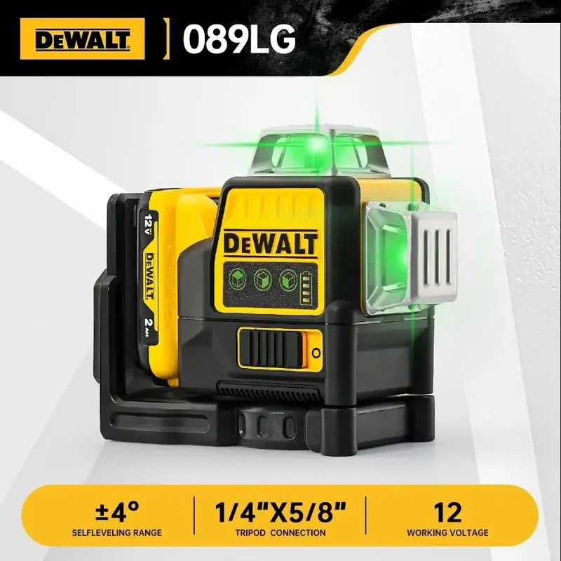 DEWALT DW089LG Cordless Green Laser Level - 12 Lines and 3 Sides, 360° Room Coverage, 12V Li-Ion for Alignment, Leveling, Accurate Measurement, Compatible with 12V Drill & Impact Wrench Batteries, Indoor/Outdoor Reliable Performance construction project,,
