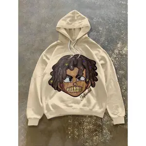 Men's Cartoon Face & Letter Print Drop Shoulder Hoodie, Fashion Casual Regular Fit Drawstring Hooded Sweatshirt for Daily Holiday Outdoor Wear, Men Clothes for Fall & Winter