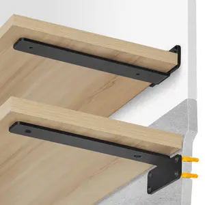 VEVOR Shelf Bracket, 12Lx 4Wx 1.6H 6 Pcs, Heavy Duty Floating Shelf Brackets, Brackets for Shelves, 5mm Thick Matte Black L Shelf Bracket, Steel Shelving Brackets with 160 lbs Load Capacity