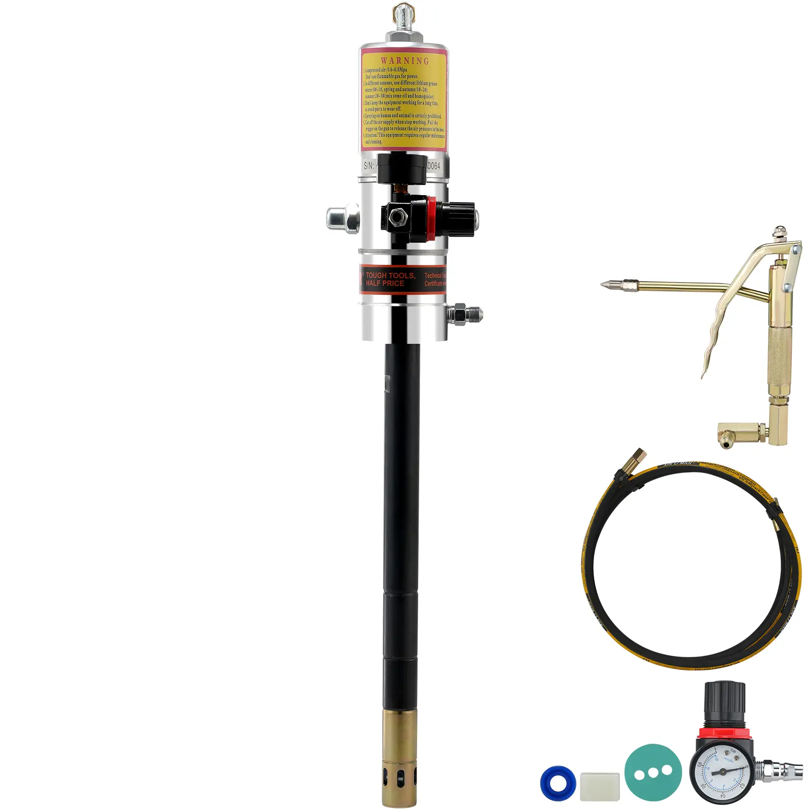 【summerfinds】VEVOR Grease Pump, 50:1 Pressure Ratio Air Operated Grease Pump with 13 ft High Pressure Hose and Grease Gun, Pneumatic Grease Pump, Portable Lubrication Grease Pump with 360° Swivel Grease Gun Head