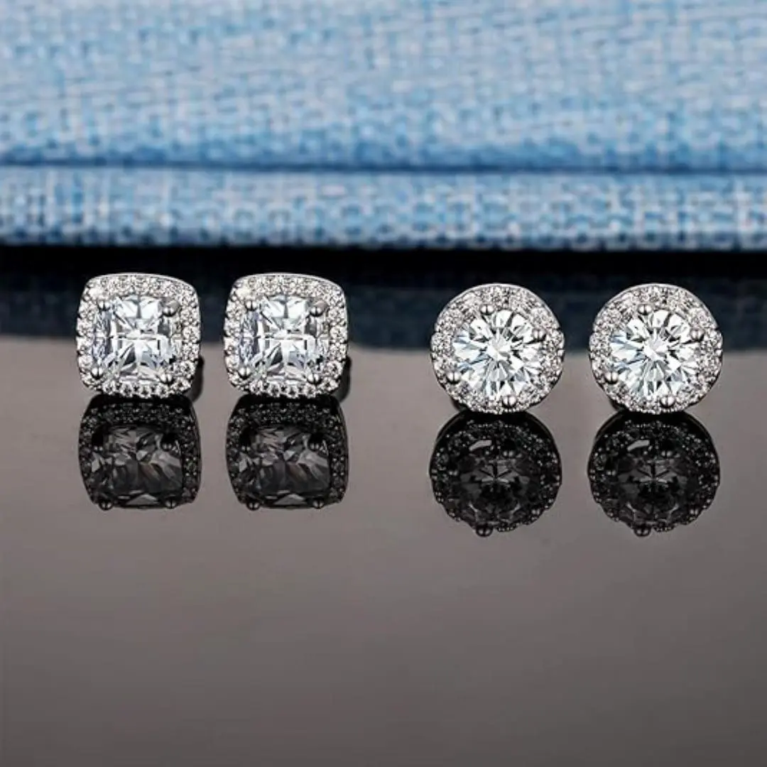 S925 Silver Stud Earrings with Round Moissanite, Elegant Classic Jewelry for Male Adults, Gift with Authenticity Certificate, Moissanite (Round)