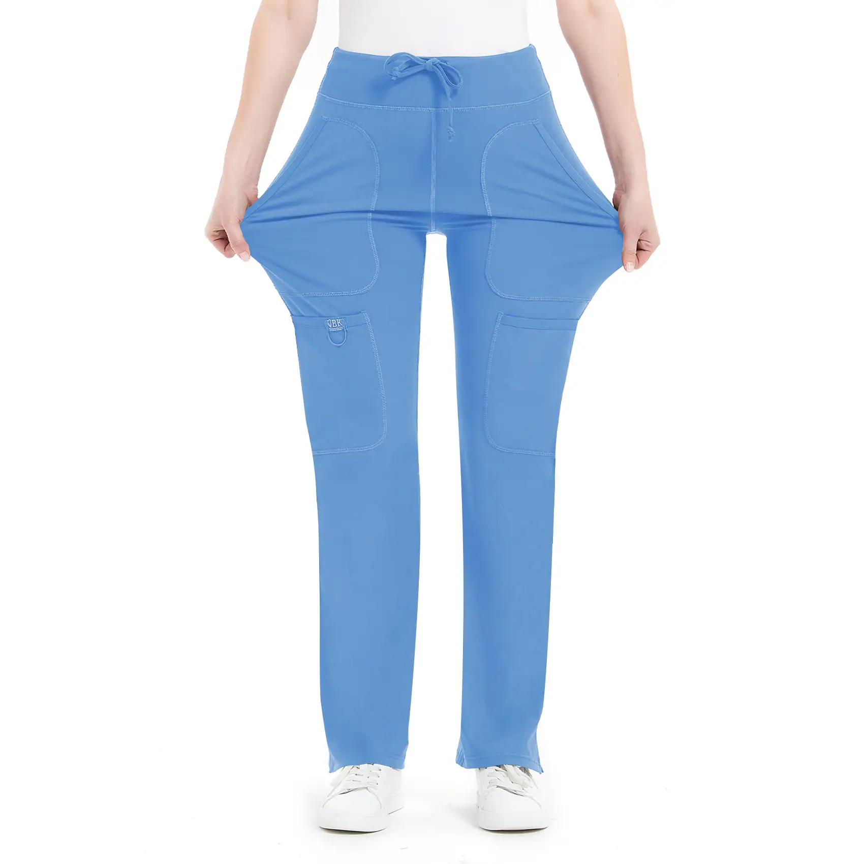 Idtswch Yoga Scrub Pants Women Mid Rise Stretchy Work Pants Breathable Five Pocket Cargo Fitness Workwear Bottoms Womenswear Casual Super Soft Fitted