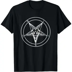 Casual Cotton shortsleeve tees Sigil Baphomet Pentagram Occult Satanic Goat Head Devil T-Shirt