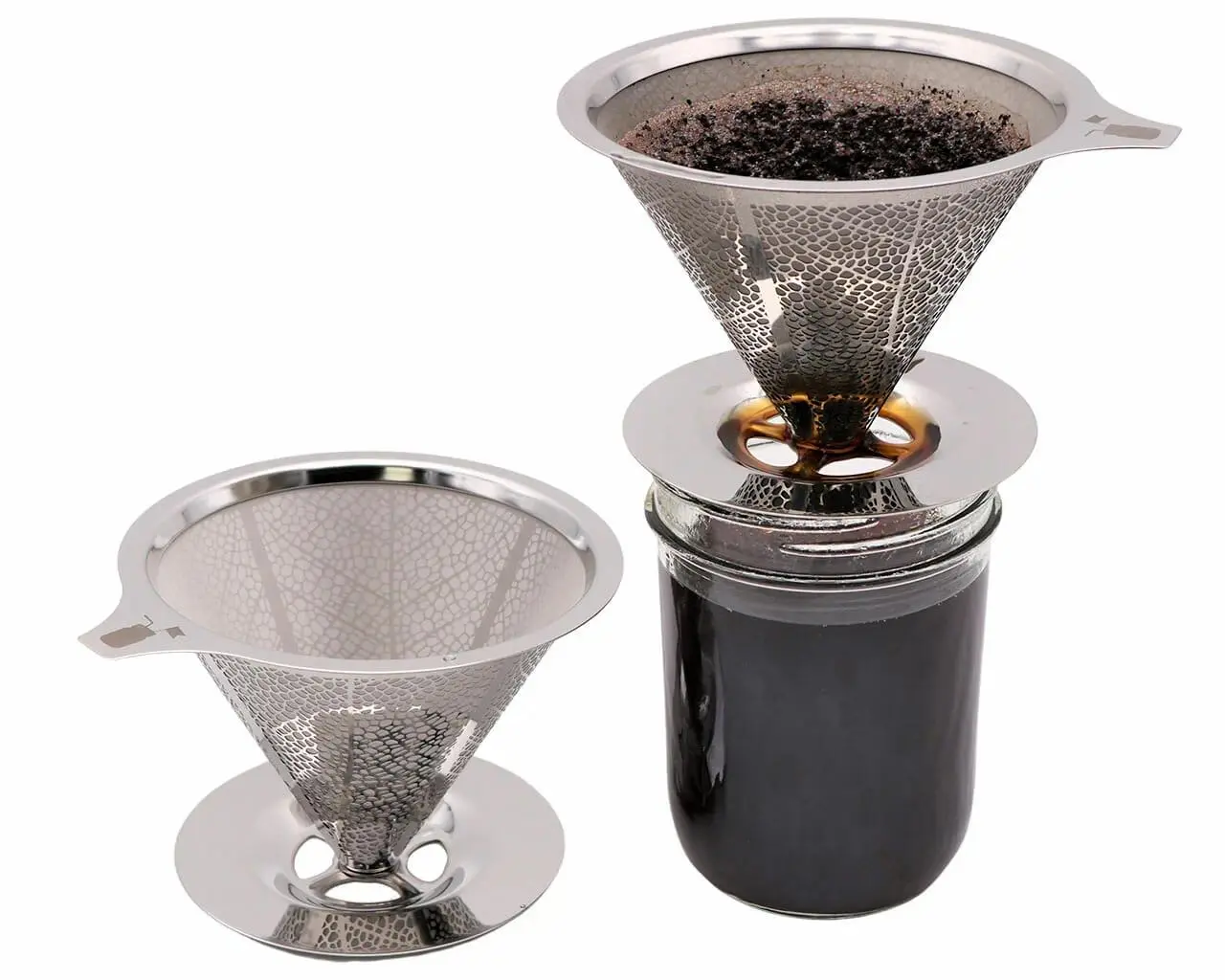 Stainless Steel Pour Over Coffee Filter, Reusable Drip Coffee Filter with Fine Mesh, Mason Jar Coffee Maker Accessory for Home, Office, Travel & Camping