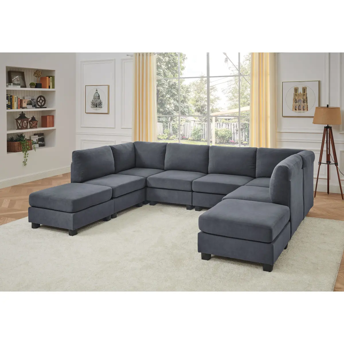 Durable Polyester Fiber Upholstered Modular Sectional Sofa - 8-Seat Combo with Custom Configuration, Removable Cushions, Tool-Free Setup, 334 lbs Weight Capacity, Indoor Furniture Couch