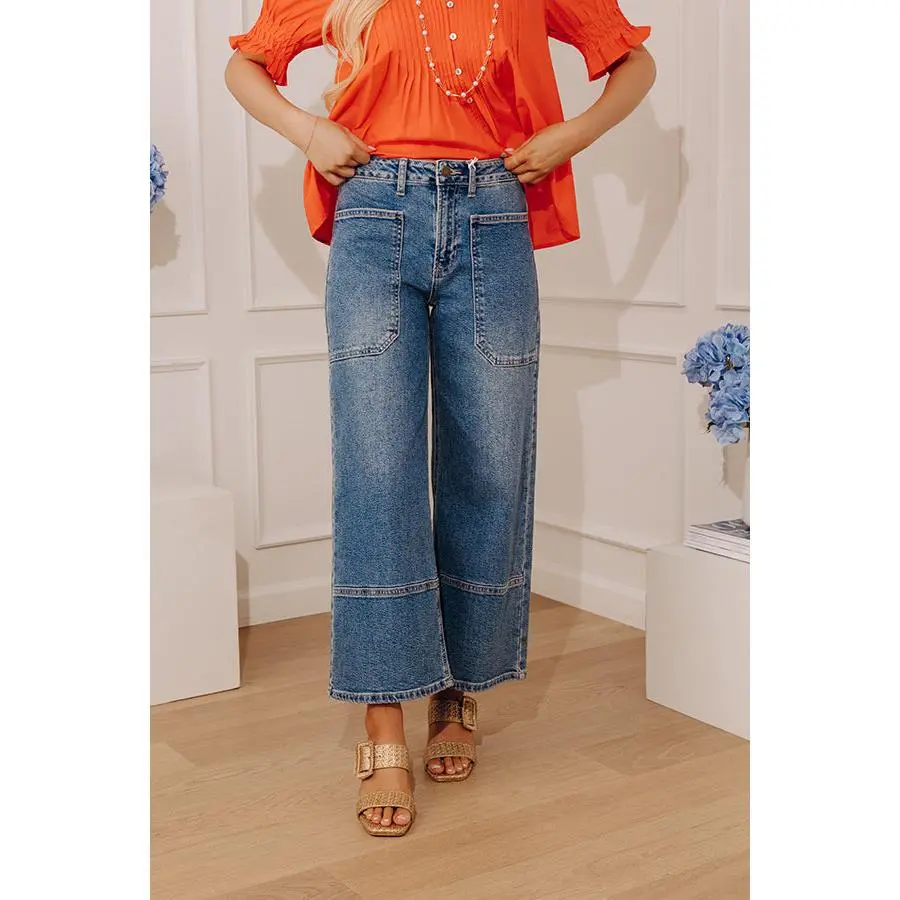 The Maeve High Waist Wide Leg Crop Jean in Medium Wash