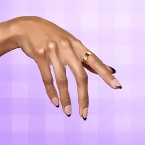 Three Coffees No Lunch Chipped Social NFC Press on Nails Microchip Manicure - black french tip natural acrylic nail - for social sharing - nfc chip pre installed free app included
