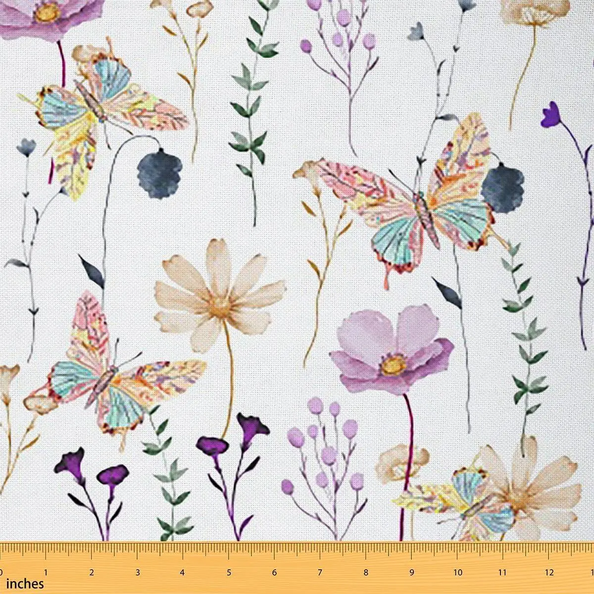 Watercolor Floral Fabric Butterfly Pink Beige Waterproof Outdoor Fabrics Modern Aesthetic Upholstery Fabric Minimalist Flowers Decorative Fabrics