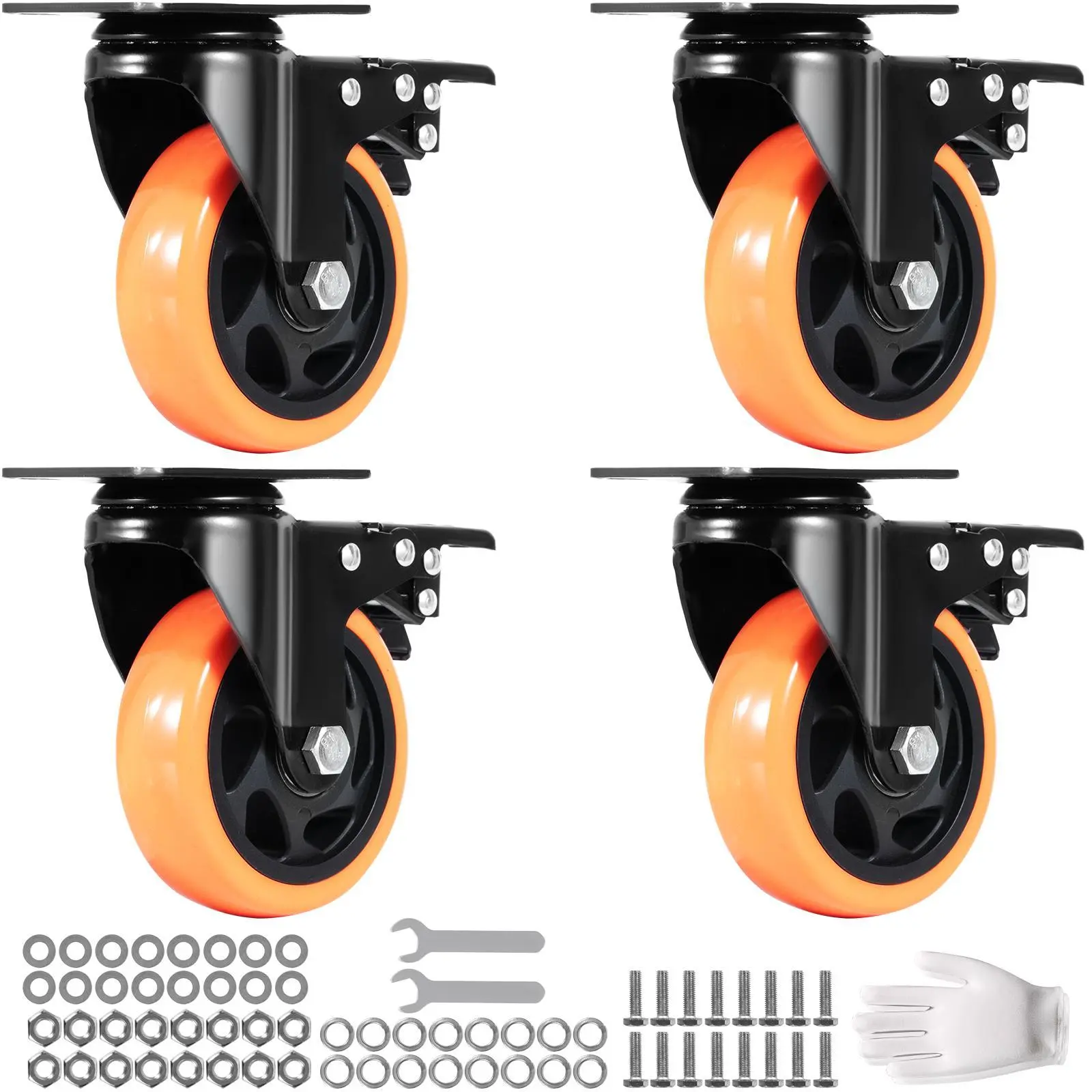 【SummerFinds】VEVOR Caster Wheels,  4-inch Swivel Plate Casters, Set of 4, with Security A/B Locking No Noise PVC Wheels, Heavy Duty 350 lbs Load Capacity Per Caster, Non-Marking Wheels for Cart Furniture Workbench