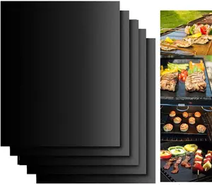 Grill Mats for Outdoor Grill, Grill Mats Non Stick Set of 5 BBQ Grill Mat Baking Mats Teflon BBQ Grilling Accessories Reusable,Works on Gas, Charcoal, Electric Grill 15.75 x 13-Inch, Black