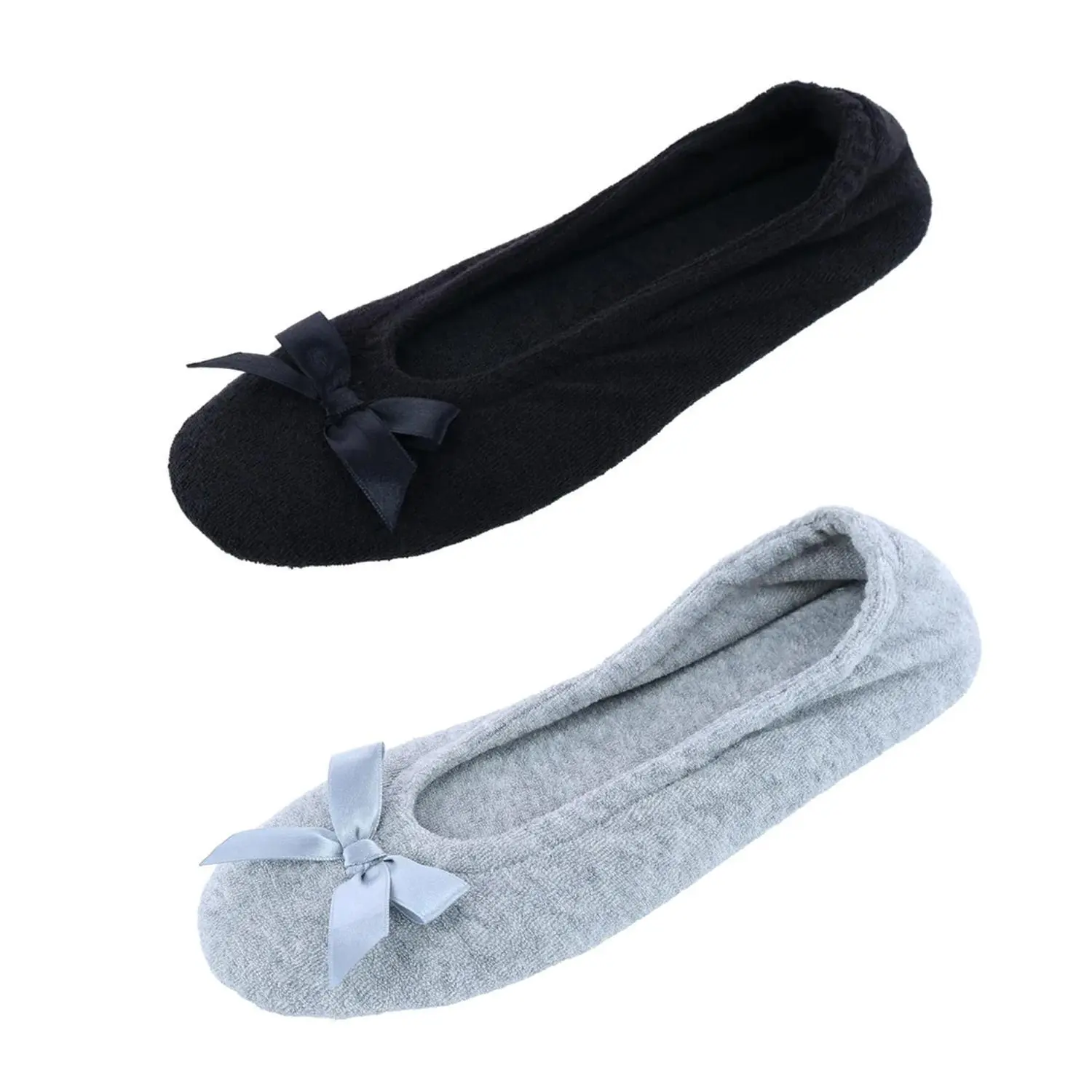 CTM Women's Terry Ballerina Slipper House Shoe (Pack of 2), Ballerina Slippers