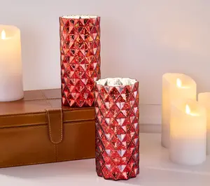 Set of 2 Diamond Glass Illuminated Hurricanes by Valerie